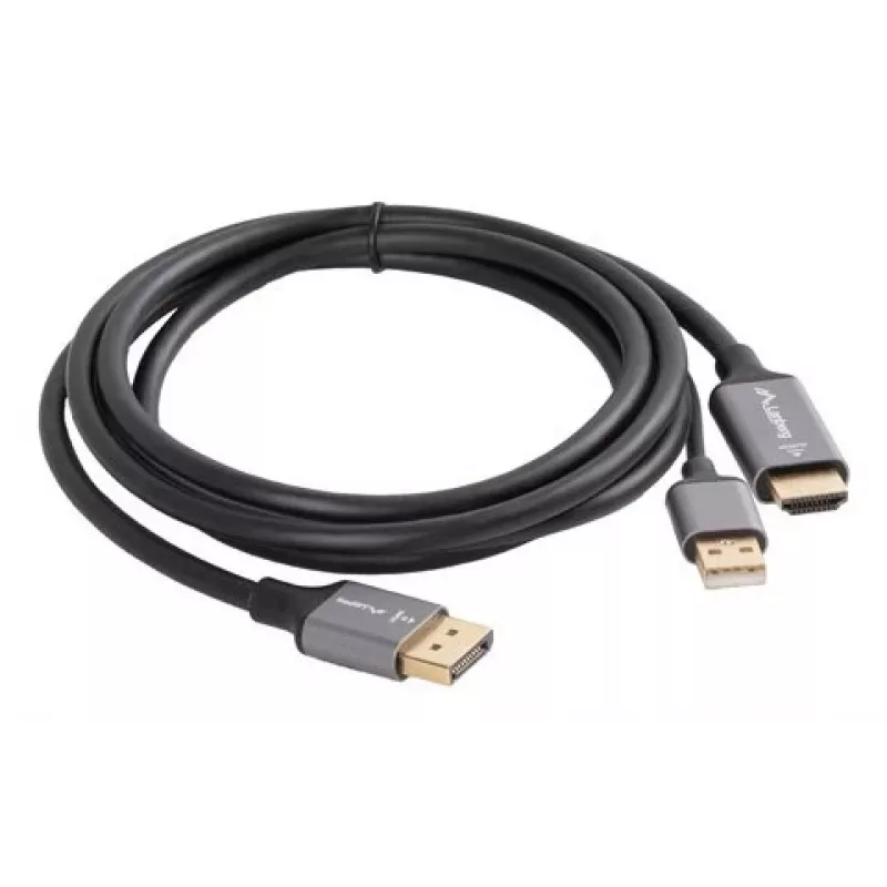 Adaptador de cabo de vídeo Lanberg CA-HDDP-20CU-0018-BK 1,8 m DisplayPort HDMI + USB preto, prateado