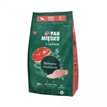 Ração seca para cães Pan Mięsko Vaca com Coelho e Ervas Adult M, sem cereais, 9 kg, 30% proteína, 20% gordura