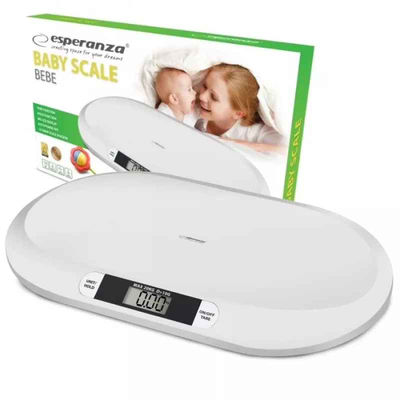 Esperanza EBS019 Bebe balança eletrónica para bebés, 20 kg, precisão de 10 g, ecrã LCD, branca