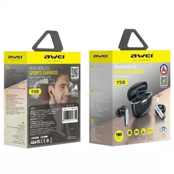 Auscultadores Awei Bluetooth 5.3 T50 TWS estojo de carregamento /preto