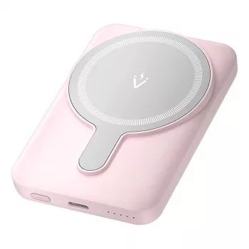 Powerbank Vention FHSP0 5000 mAh com carregamento sem fios, USB-C, saída 3 A, rosa