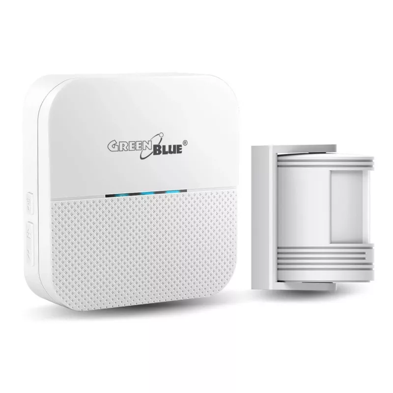 Sirene de entrada sem fios GreenBlue GB212, detetor de movimento, 52 melodias, 230 V, máx. 8 sensores