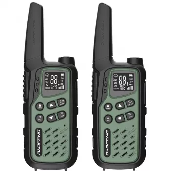 Rádio portátil Baofeng BF-T25E — 16 canais, 2×1400 mAh Li‑Ion, VOX, LCD, verde, conjunto de 2