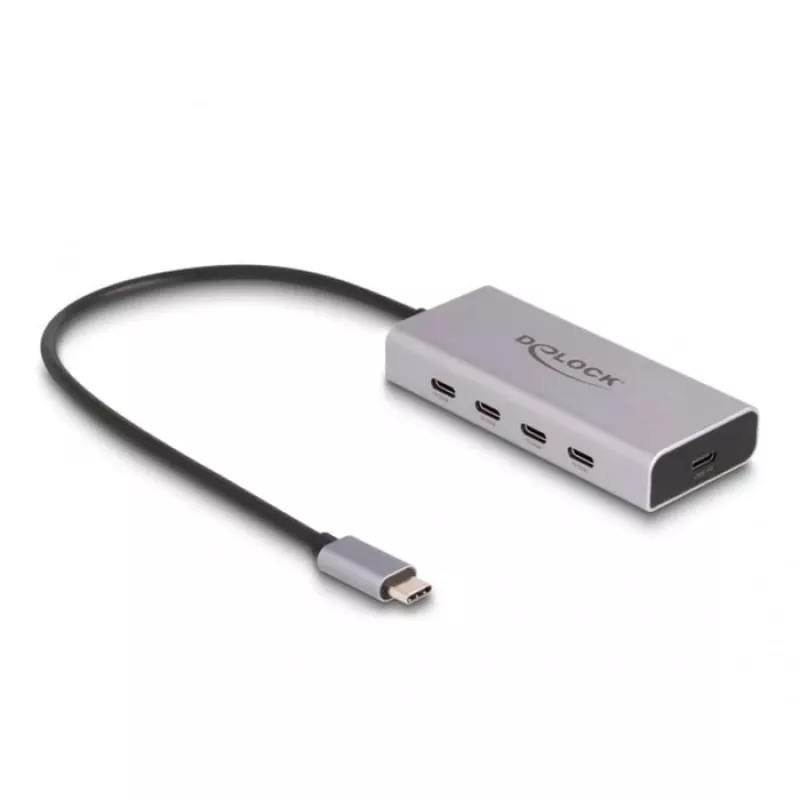 Hub USB DELOCK 10 Gbps Type-C 4 portas PD 85W cabo 30cm