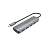 Hub USB Unitek P5+ — 5 portas (4 × USB 3.2 Gen 2 Type-A), host USB 3.2 Gen 1, 5 Gbit/s, 10 W PD, alumínio, cinzento