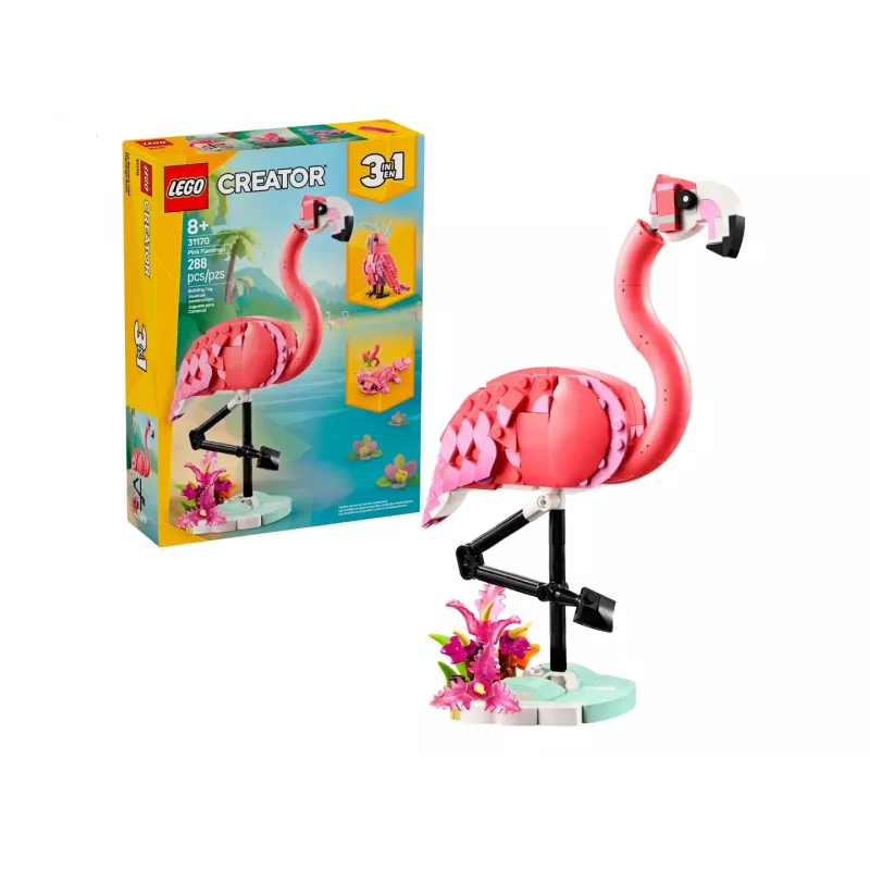 LEGO Creator 3 em 1 Flamingo rosa 31170 conjunto de construção, 288 peças, altura 230 mm, idade recomendada 8+