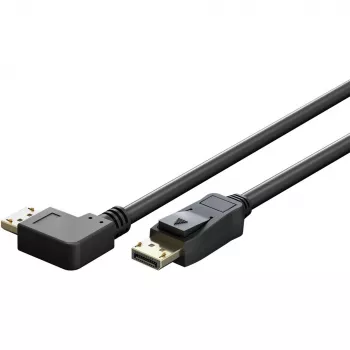 Cabo DisplayPort Macho 90° > DisplayPort Macho, 8K / 144Hz (Preto, 2 metros, 1 ficha 90° lateral, 54 Gbit/s, DisplayPort 2.0 / 2.1)