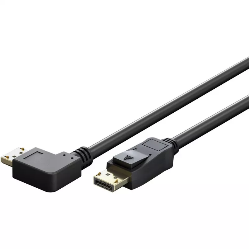 Cabo DisplayPort Macho 90° > DisplayPort Macho, 8K / 144Hz (Preto, 2 metros, 1 ficha 90° lateral, 54 Gbit/s, DisplayPort 2.0 / 2.1)