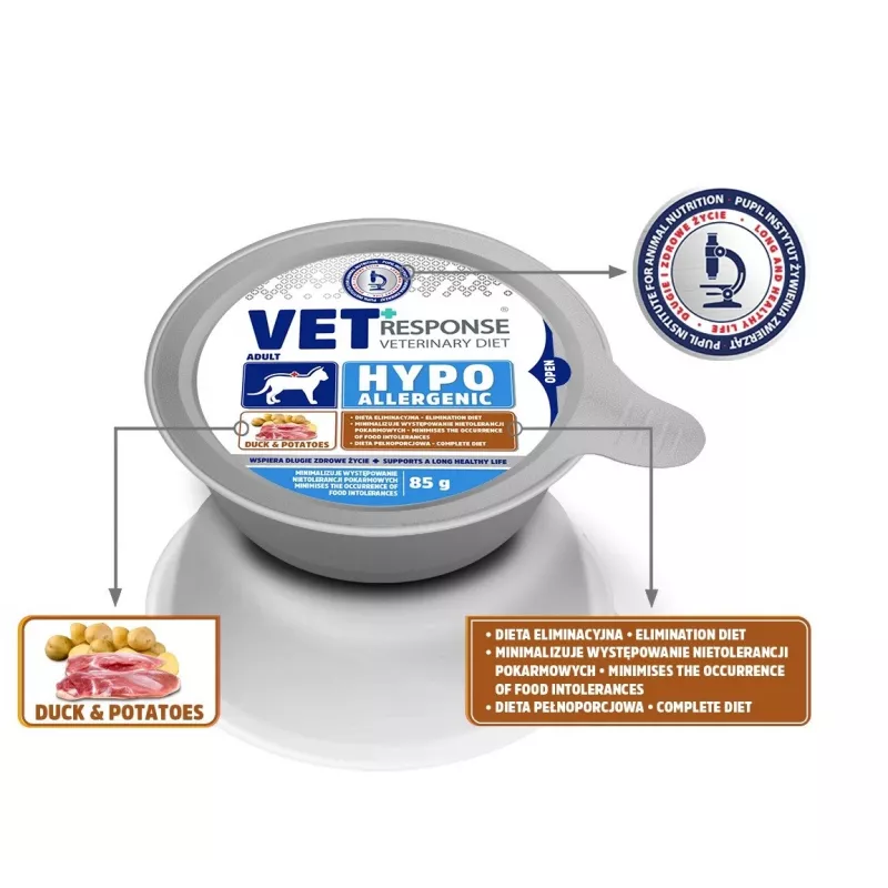 VET RESPONSE Hipoalergénico Pato - Alimento húmido para gatos - 85 g