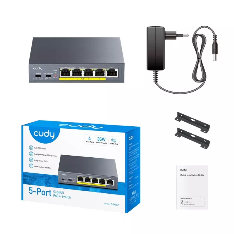 Switch CUDY GS105P 5 portas Gigabit PoE+ 36W