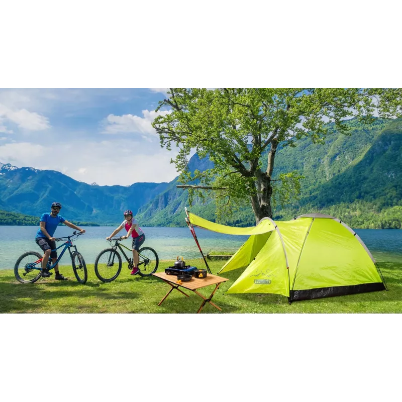 Tenda PROMIS NT80 — tenda de campismo para 3 pessoas com alpendre e rede mosquiteira, área de base 2x2 m