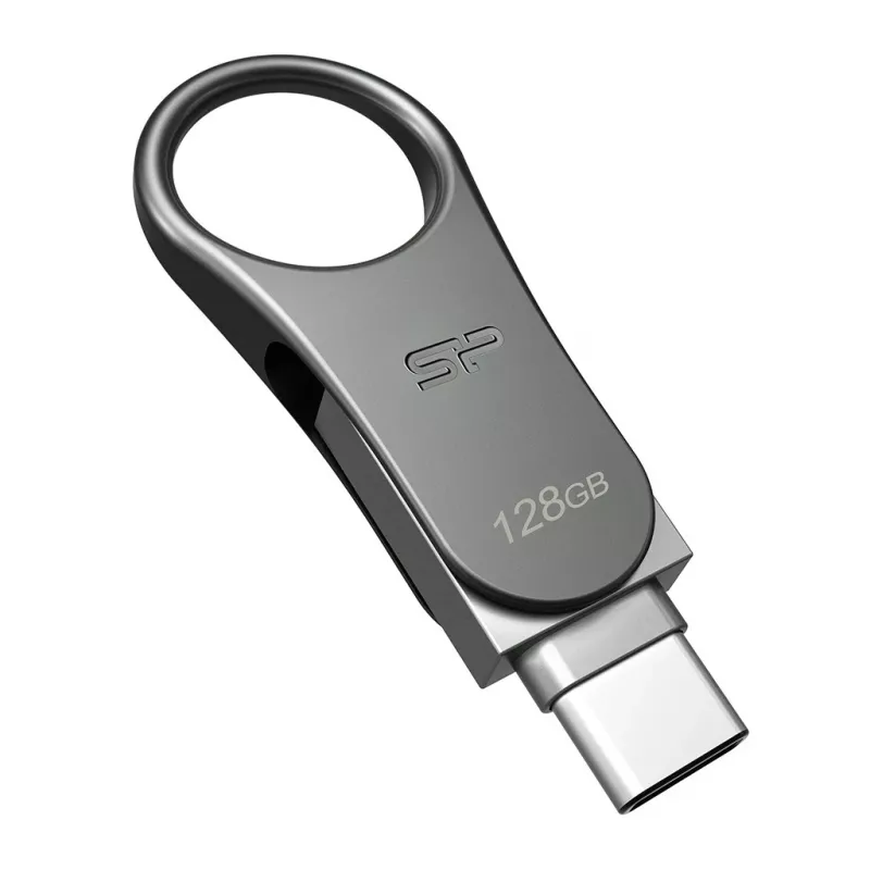 Silicon Power Mobile C80 pen USB de 128 GB, USB Type-A / USB Type-C, USB 3.0 (3.1 Gen 1), titânio