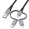 Cabo Vention USB 2.0 A macho para 3-em-1 Micro-B&USB-C&Lightning macho 1M cinzento liga de alumínio