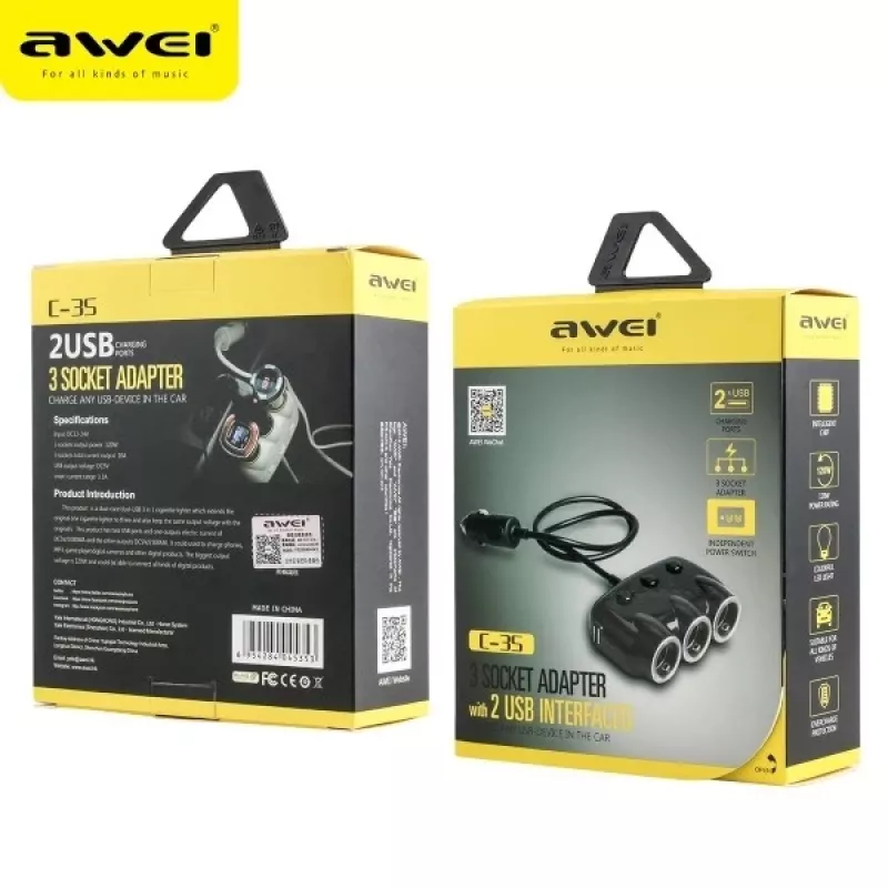Adaptador para isqueiro de automóvel Awei C-35 para tomadas de 12V e 24V