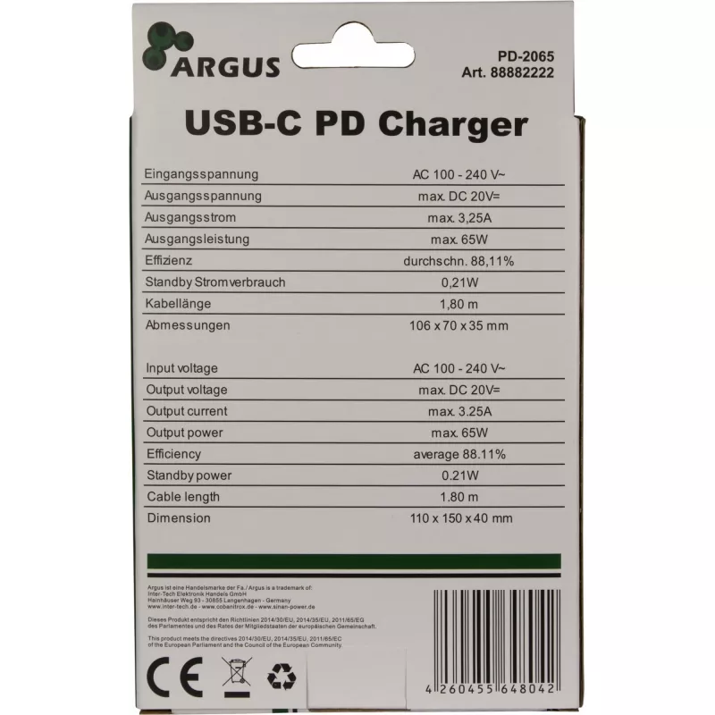 Carregador Inter-Tech PD-2065 universal preto AC interior
