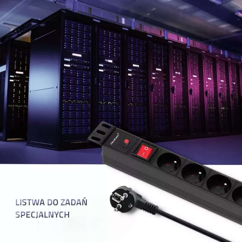 Qoltec 53996 régua de tomadas para RACK 19 | 1U | 16A | PDU | 8xFRANCÊS | 2m