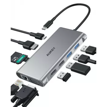 Hub USB-C Aukey CB-C89 10-em-1 com RJ45 1000Mbps, HDMI 4K, várias portas