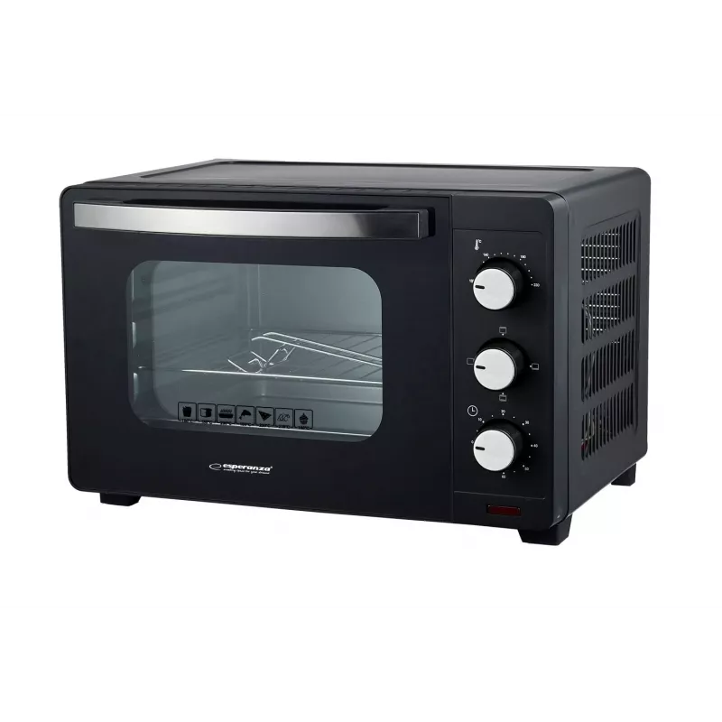 Mini-forno ESPERANZA EKO008N – 20 L, 1280–1300 W, até 230 °C, temporizador de 60 minutos, botões rotativos, porta de vidro, independente
