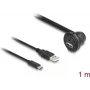 Cabo DeLOCK USB 2.0, USB Type-A macho e USB Type-C macho para USB Type-A fêmea e USB Type-C fêmea 90° angular, 1 m, preto