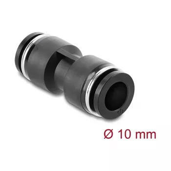 Conector pneumático DELOCK 10 mm reto, rosca fêmea, metal/plástico, 43,5 mm, preto