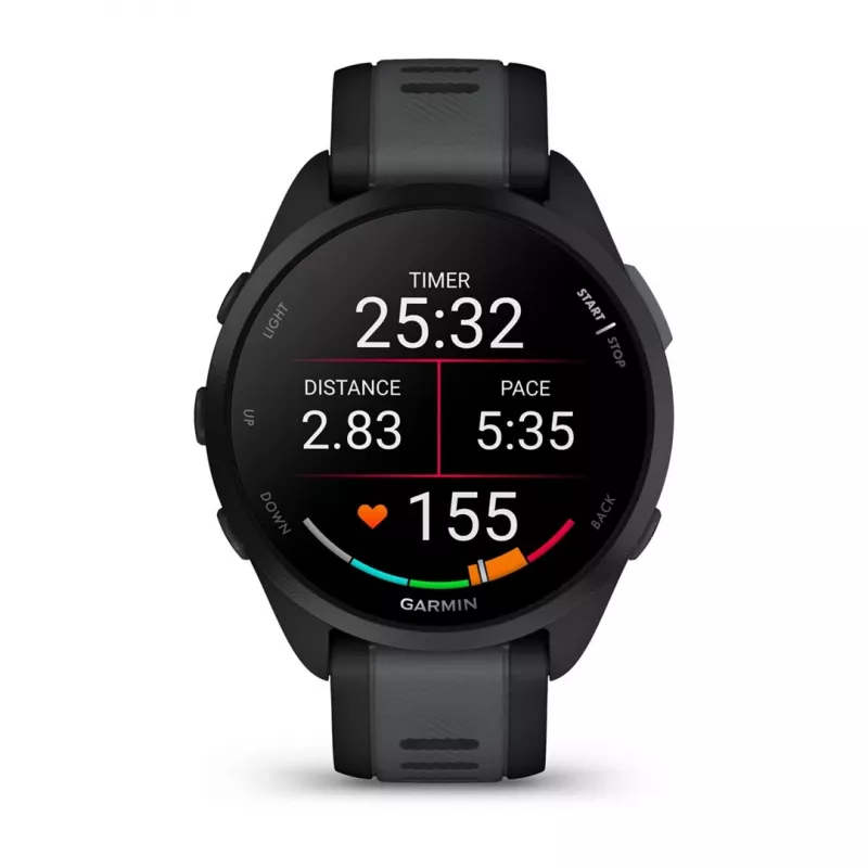 Garmin Forerunner 165 Music relógio desportivo GPS 43 mm, AMOLED 1,2" 390 x 390, 4 GB, bracelete de silicone, perímetro do pulso 126–203 mm, preto/cinzento ardósia (010-02863-30)