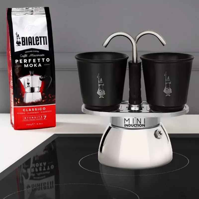 Conjunto de cafeteira moka Bialetti Mini Express Induction 7310, 2 chávenas com 2 copos