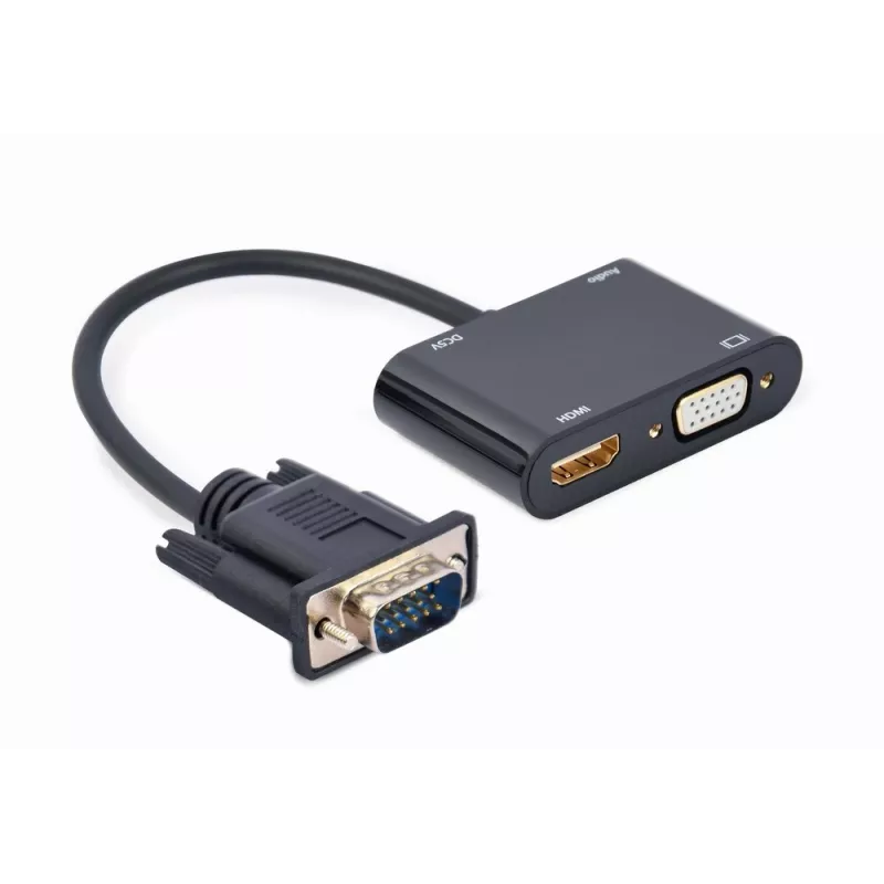 Adaptador de cabo de vídeo GEMBIRD A-VGA-HDMI-02 0,15 m — HDMI + VGA (D-Sub) conector fêmea para VGA (D-Sub) conector macho, preto