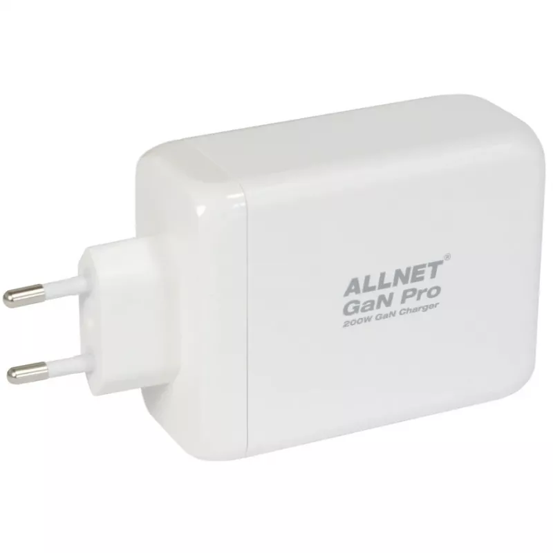 Fonte de alimentação ALLNET PSU-GaNPD-USB-1A3C-200W — carregador USB GaN 200W, 1× USB-A, 3× USB-C