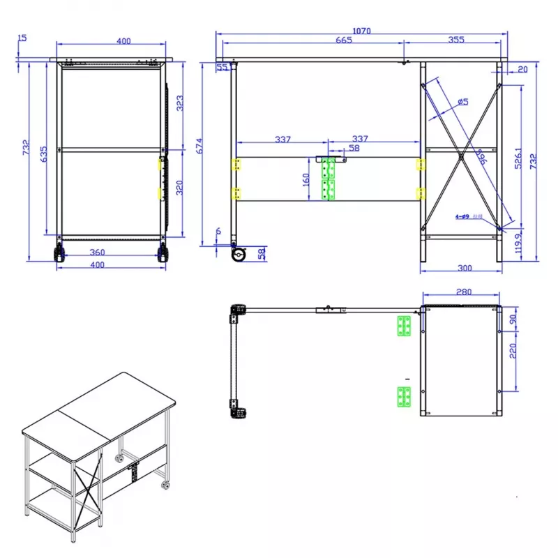 Mesa dobrável Loft Maclean, dimensões: 107x45x75 cm, máx. 150 kg, com tampo, cor nogueira escura, MC-411 B