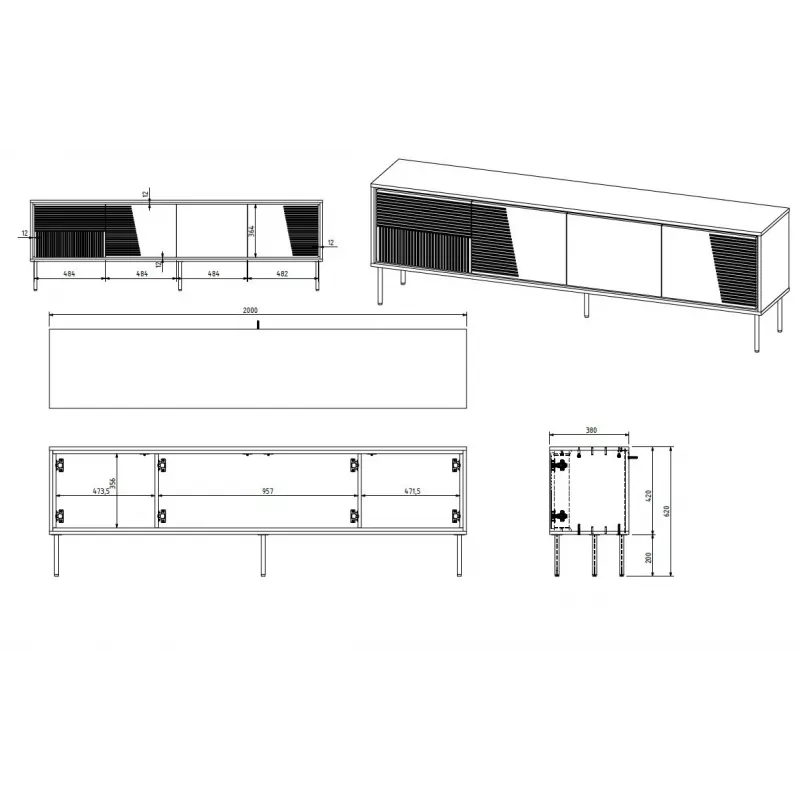 Móvel RTV ABI 4D 200x38x62 caxemira mate