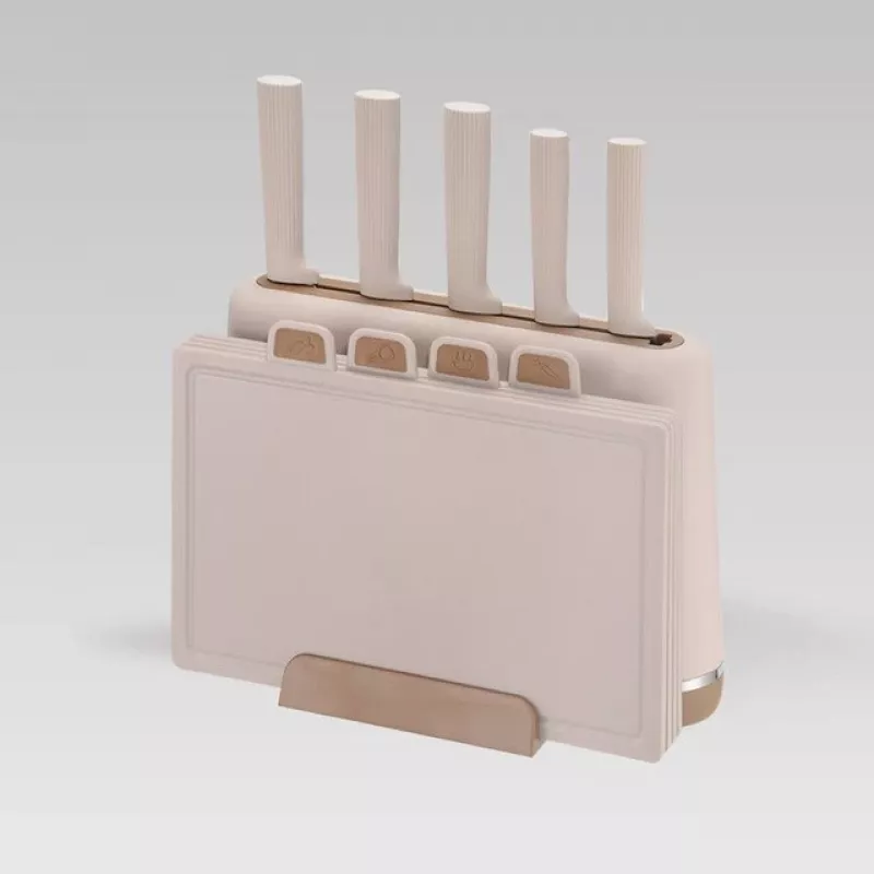 Conjunto de facas com bloco Maestro MR-1412-BEIGE + conjunto de tábuas de corte bege