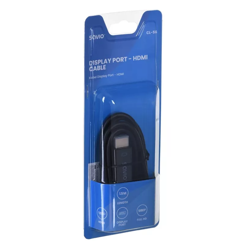 Adaptador de cabo de vídeo SAVIO DisplayPort para HDMI tipo A CL-56, 1,5 m, preto