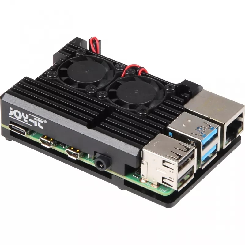 JOY-IT RPI CASE ALU07F - Caixa para Raspberry Pi 4, alumínio, ventoinha, preto (RB-ALUCASEP4+07FAN)