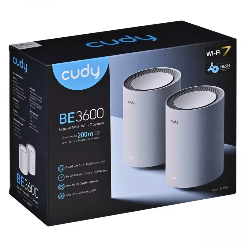 Sistema Mesh Cudy M3600 dual-band Wi‑Fi 7 2882 Mbit/s, pack de 2, 4 antenas, 3x LAN, 512 MB RAM, CPU 2 GHz