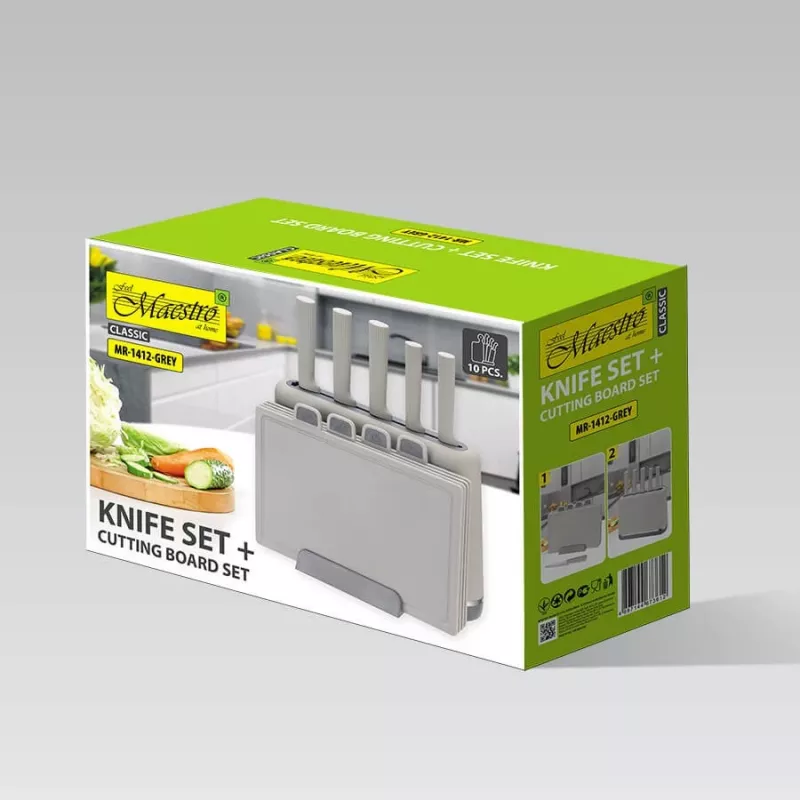 Maestro MR-1412-GREY conjunto de facas com bloco e conjunto de tábuas de corte, cinzento
