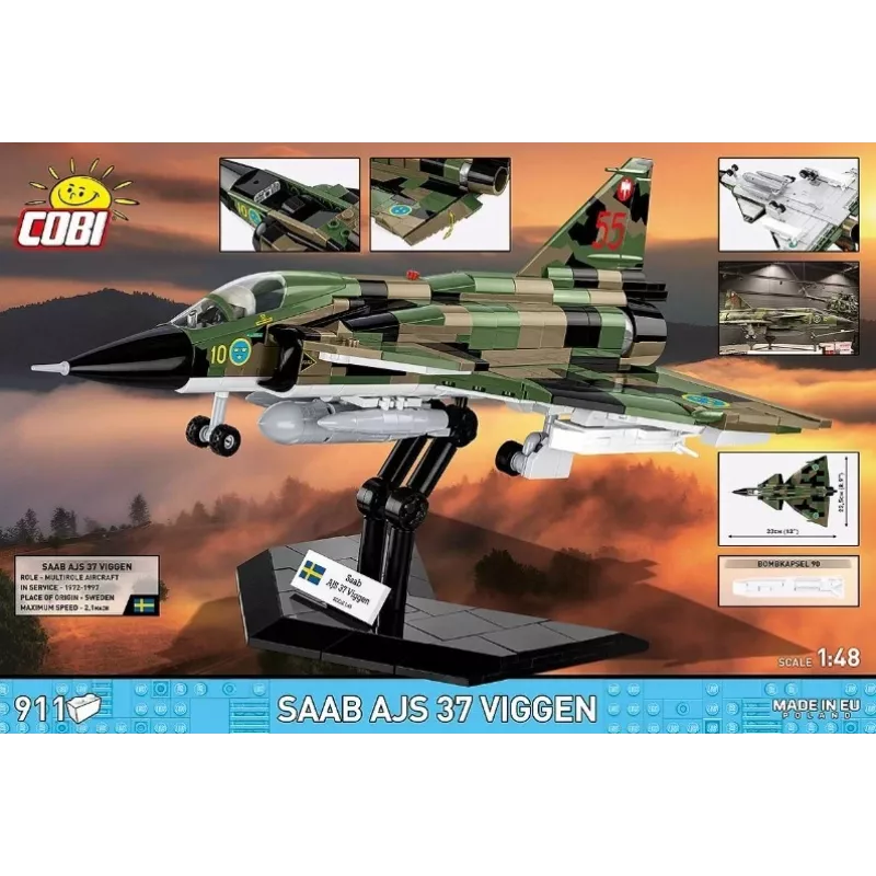 Conjunto de construção Cobi Blocks Saab AJS 3 Viggen 911 peças, conjunto de modelismo com 911 peças