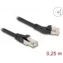 Cabo de rede DeLOCK RJ45 Cat.6A 45° angular esquerda para reto 0,25 m preto