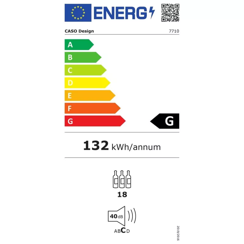 Garrafa de vinho de encastrar Caso WineDeluxe E 18 — 18 garrafas, altura 46 cm, preto, classe energética G