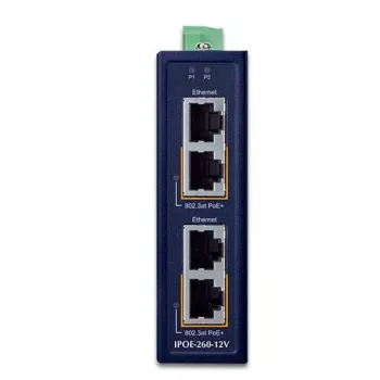 PLANET IPOE-260-12V injetor PoE+ Gigabit 802.3at industrial de 2 portas
