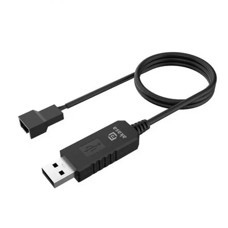 Cabo conversor de tensão DC Akasa AK-CBFA10-60BK de USB para ventoinha de PC 3-Pin & 4-Pin, 60 cm