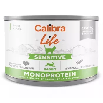 Comida húmida para gatos Calibra Cat Life Sensitive Coelho 200 g lata, adulto, alimento completo, sem glúten, sem açúcar