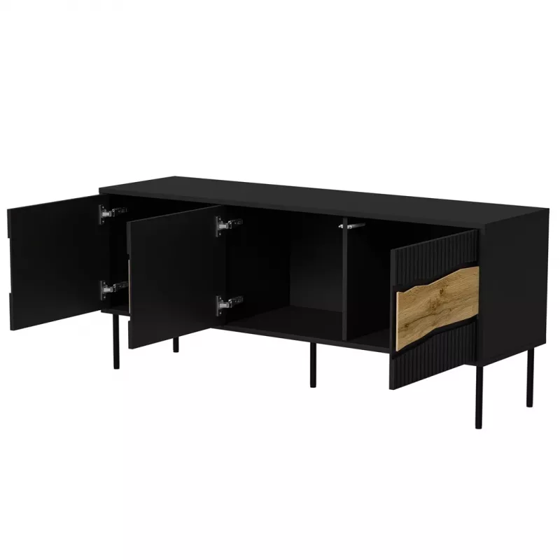 Móvel de TV cama meble INSERTO 3D 143,5x40x61,5 cm preto com LED, tampo em aglomerado