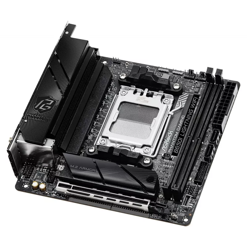 Placa-mãe Mini-ITX ASRock B650I Lightning WiFi — AMD B650, socket AM5, DDR5, 2 DIMM (máx. 96 GB), Wi‑Fi 6E, 2,5Gb LAN