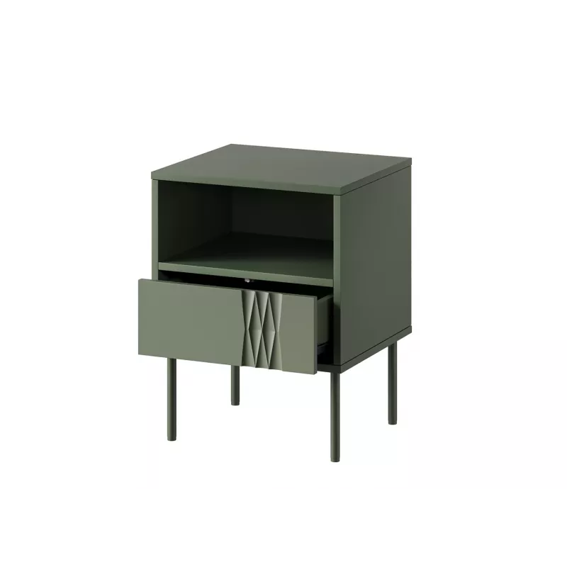 Mesa de cabeceira cama meble TRESSE 44×40×53 cm verde mate, 1 gaveta, conjunto de 2