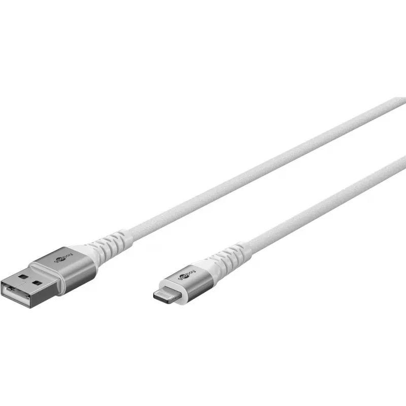 Cabo têxtil supersuave Lightning para USB-A Goobay com fichas metálicas, 2 m (74512)