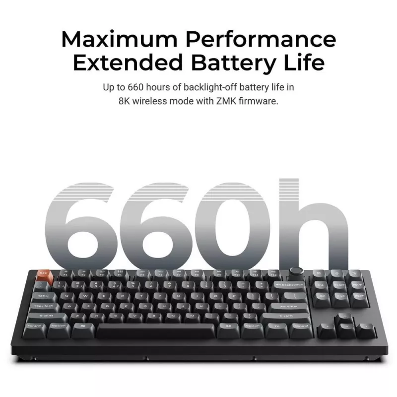Teclado mecânico Keychron V3 Ultra 8K — com fios e Bluetooth, layout QWERTY, RGB LED, preto