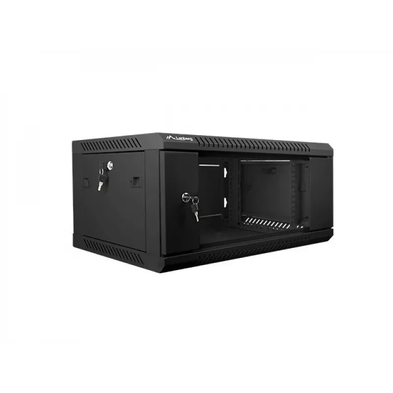 Lanberg WF01-6404-10B armário rack de parede de 19 polegadas 4U, 600x450 mm, porta de vidro temperado, desmontado (flat pack), IP20, 60 kg, preto RAL 9004