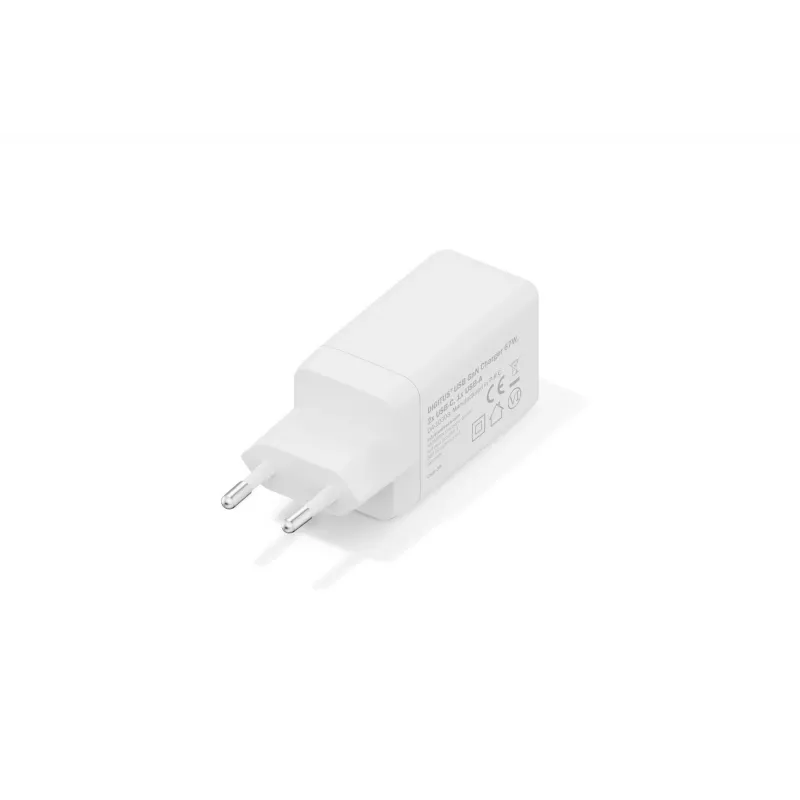 Carregador de parede DIGITUS DA-10303 67W GaN, 2× USB-C + 1× USB-A, 100–240V, branco