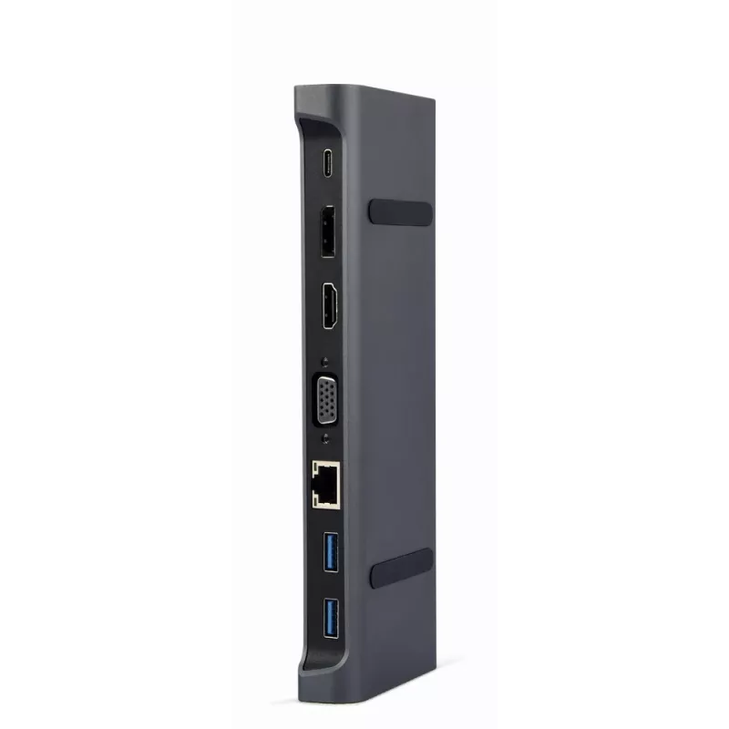 Dock para portátil Gembird A-CM-COMBO9-02 USB 3.2 Gen 1 Type-C, HDMI, VGA, 3×USB-A, Gigabit Ethernet, 87W PD, cinzento