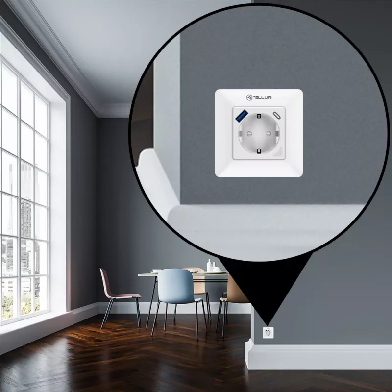Tomada de parede inteligente WiFi Tellur TLL331531 – 3600 W 16 A, controlo remoto por WiFi